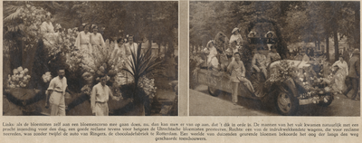 874592 Collage van 2 foto's betreffende het bloemencorso, gehouden ter gelegenheid van het 60ste lustrum (300-jarig ...